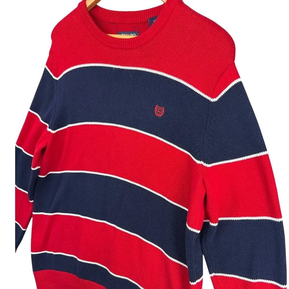 Chaps Red Navy Stripe Pullover Crewneck Sweater Men L